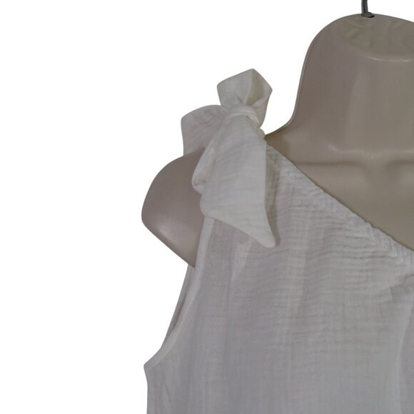 Shein One-Shoulder White Gauze Cotton Top Women Size M US Size 6 With Bow Detail - Picture 2 of 9